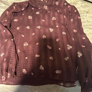 Ann Taylor Burgundy Floral Blouse